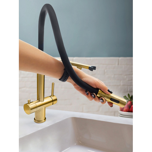Смеситель для кухни с гибким изливом AltroBagno Flusso 050202 OrSp латунь матовое золото