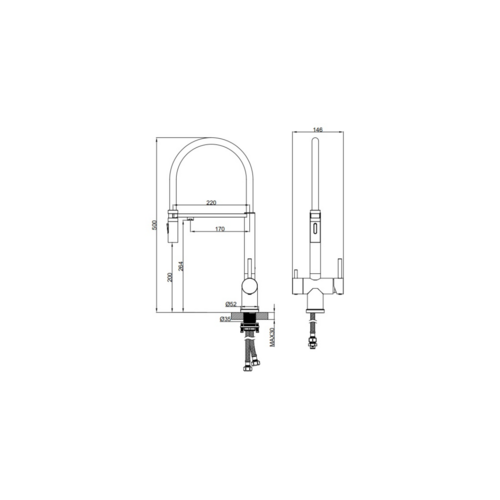 Смеситель для кухни с гибким изливом AltroBagno Flusso 050202 OrSp латунь матовое золото