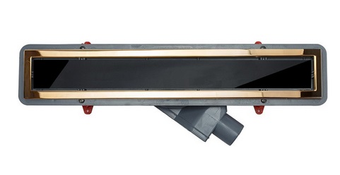 Линейный душевой трап Pestan Confluo Premium Black Glass Line 650 Gold  чёрное стекло золото