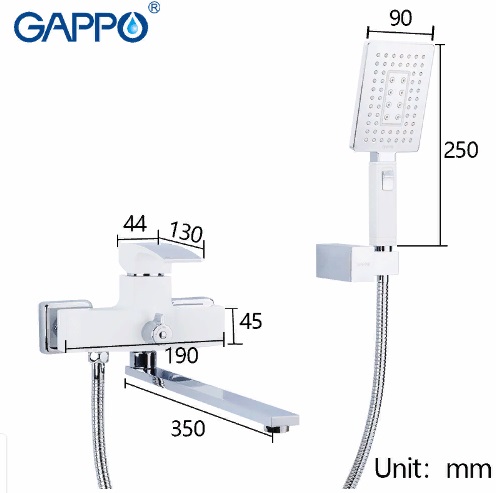 Смеситель Gappo Jacob G2207-7 для ванны с длинным изливом (белый-хром)