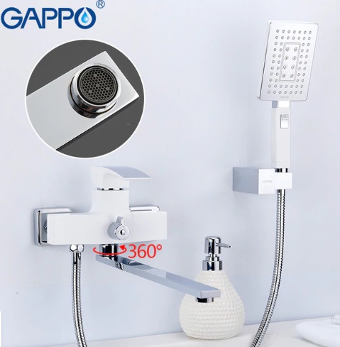 Смеситель Gappo Jacob G2207-7 для ванны с длинным изливом (белый-хром)