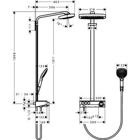 Душевая система Hansgrohe Raindance Select Showerpipe E300 3jet 27127000 с термостатом