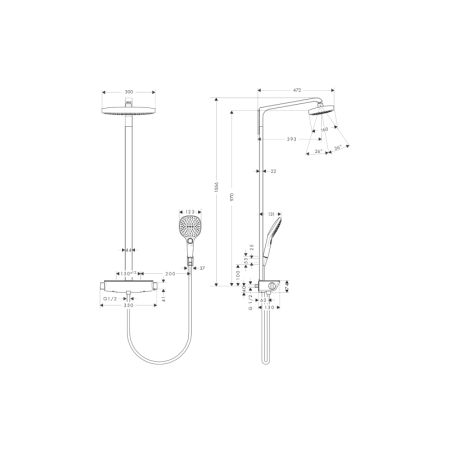 Душевая система Hansgrohe Raindance Select Showerpipe E300 2jet 27128000 с термостатом