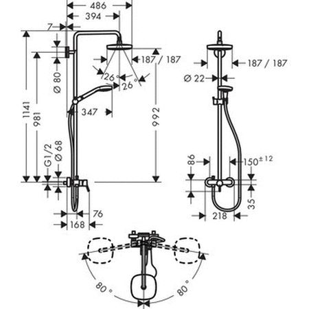 Душевая система Hansgrohe Croma Select Е 180 2 Jet Showerpipe 27258400 (хром-белый)