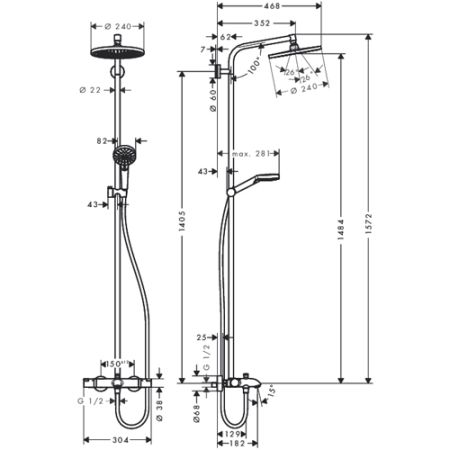 Душевая система Hansgrohe Crometta S 240 1jet Showerpipe  27320000 с термостатом