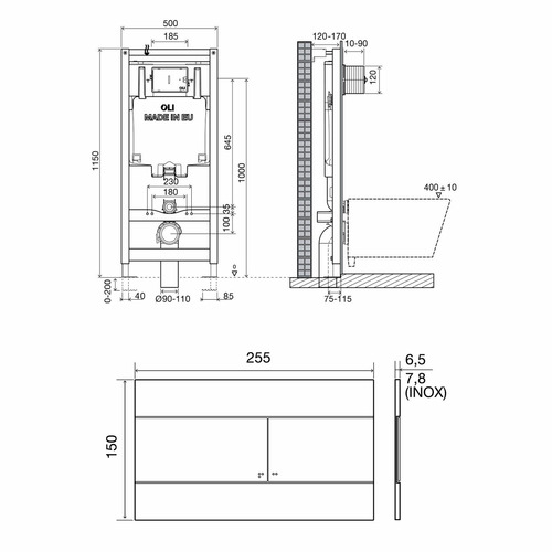 Инсталляция Oli 80 300572mSl00 с клавишей смыва Slim для подвесных унитазов