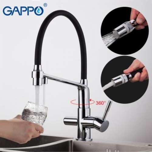 Смеситель для кухни Gappo G4398-7 с гибким изливом и фильтром