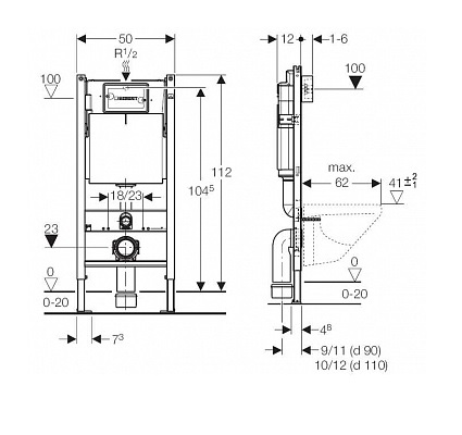 Инсталляция Geberit Duofix Delta 458.124.21.1 для подвесного унитаза (клавиша хром)
