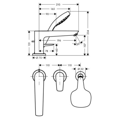 Смеситель Hansgrohe Talis E 71731000 для ванны на борт ванны на 3 отверстия