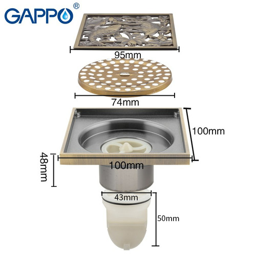 Душевой трап Gappo G81002-4 100х100 бронза