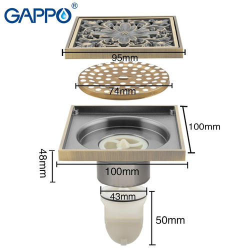 Душевой трап Gappo G81003-4 100х100 бронза