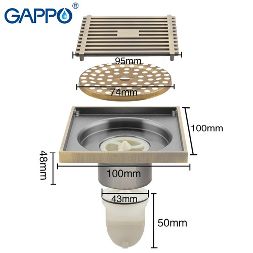 Душевой трап Gappo G81004-4 100х100 бронза
