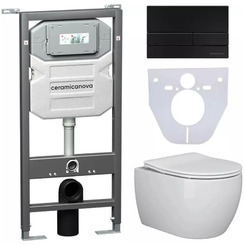 Инсталляция с унитазом комплект Ceramica Nova Play CN3001_1002B_1000 с сиденьем Микролифт и клавишей смыва черный матовый