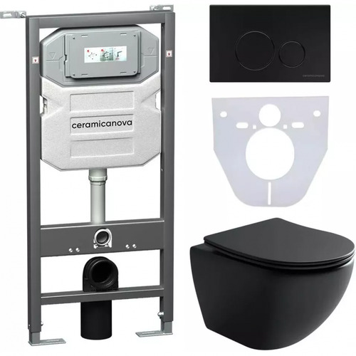 Инсталляция с унитазом комплект Ceramica Nova Metropol CN4002MB_1001B_1000 с сиденьем Микролифт и клавишей смыва черный матовый