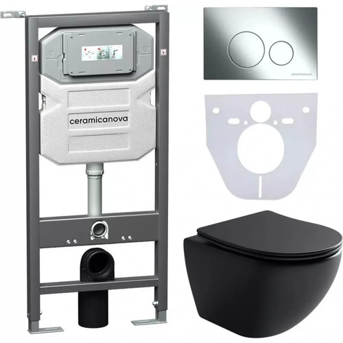 Инсталляция с унитазом комплект Ceramica Nova Metropol CN4002MB_1001CH_1000 с сиденьем Микролифт и клавишей смыва хром глянцевый
