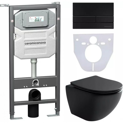 Инсталляция с унитазом комплект Ceramica Nova Metropol CN4002MB_1002B_1000 с сиденьем Микролифт и клавишей смыва черный матовый
