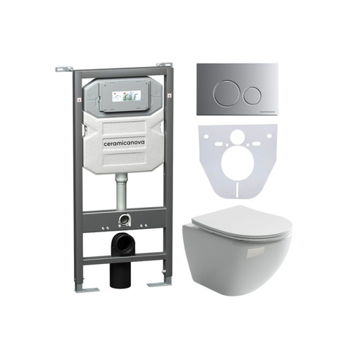 Инсталляция с унитазом комплект Ceramica Nova Metropol CN4002_1001M_1000 с сиденьем Микролифт и клавишей смыва хром матовый