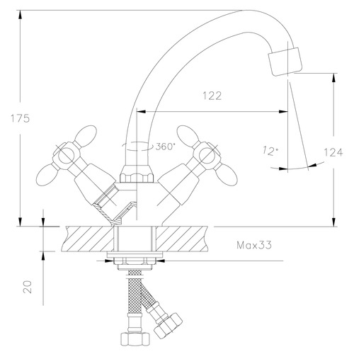 Смеситель Decoroom DR48012 для раковины двуручный с поворотным изливом