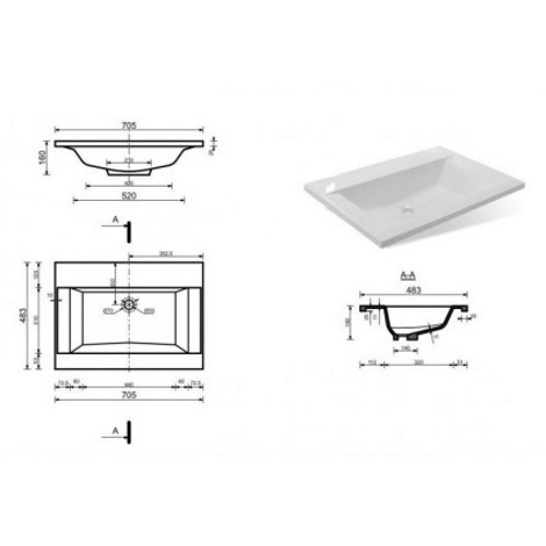 Раковина Эстет Rava 70 silk 700х480 литьевой мрамор ФР-00014960