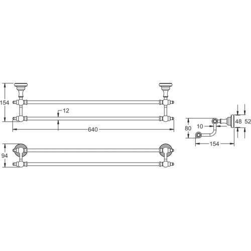 Полотенцедержатель двойной Rose RG1127 64см подвесной хром