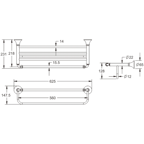 Полка с полотенцедержателем Rose RG1208 хром