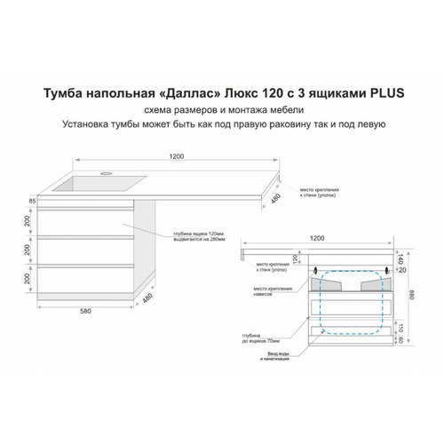 Тумба напольная Style Line Даллас 120 (3 ящ.) Люкс белая Plus СС-00002272
