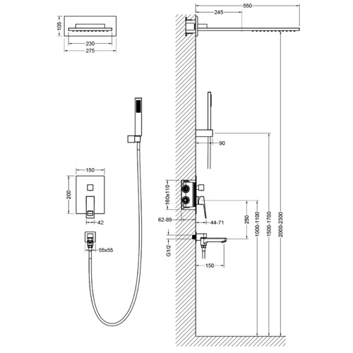 Душевая система встроенная Timo Briana SX-7119/03SM черный из латуни