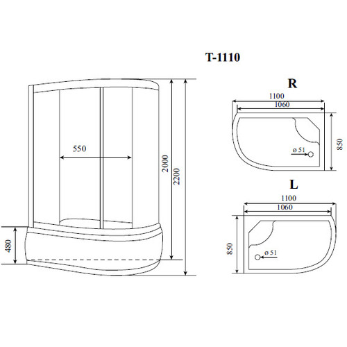 Душевая кабина Timo Standart Silver Fabric 110х85х220 T-6610SR прямоугольная-асимметричная