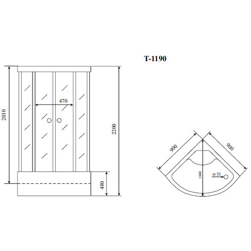 Душевая кабина Timo Standart Black 90х90х220 T-6690B четверть круга