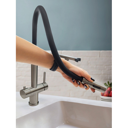 Смеситель для кухни с гибким изливом AltroBagno Flusso 050203 GrMt латунь оружейная сталь