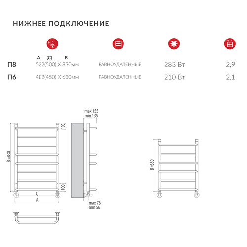Полотенцесушитель Terminus Евромикс П8 500*800 электрический