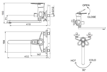 Смеситель Bravat Loop F6124182CP-02L-RUS для ванны с длинным изливом