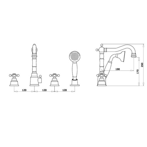 Смеситель для ванны Ganzer Konstantin GZ 09033E на 4 отверстия золото
