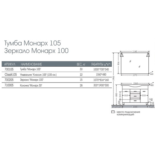 Тумба с раковиной Санта Монарх 105