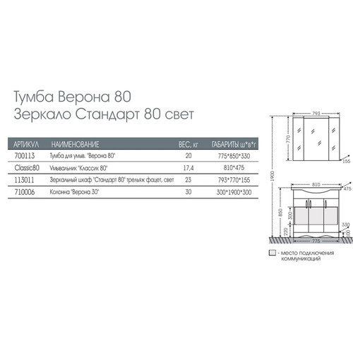 Тумба с раковиной Санта Верона 80