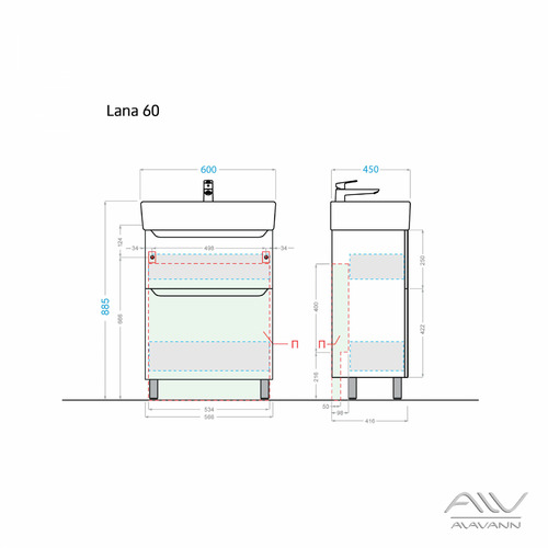Тумба с раковиной Alavann Lana 60 белая