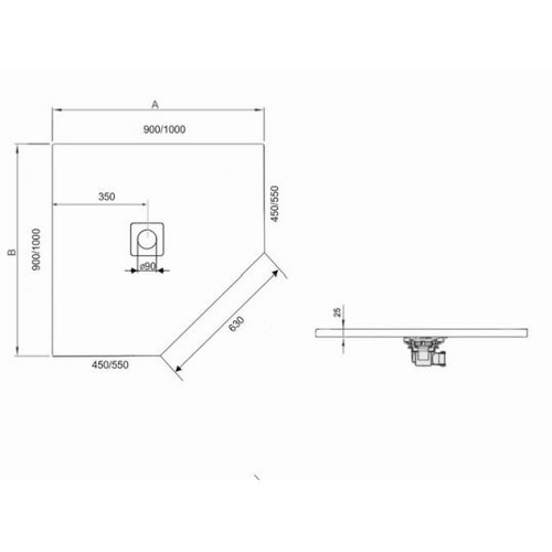Душевой поддон RGW Stone Tray ST/T-0099W 90х90 пятиугольный белый