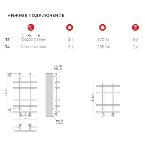Полотенцесушитель Terminus Сахара П6 500*830 водяной