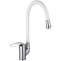 Смеситель для кухни Shevanik S5543-1 с гибким изливом хром-белый