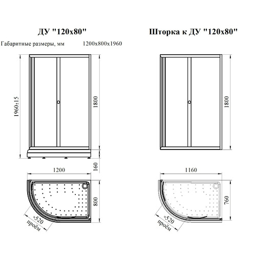 Душевой уголок Radomir 120х80 ассиметричный прозрачное стекло левосторонний