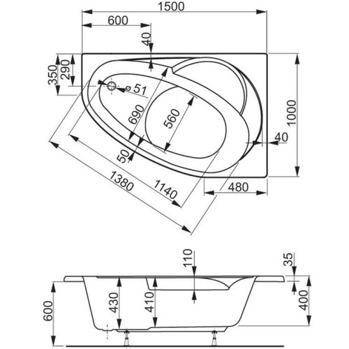 Акриловая ванна Vagnerplast Flora 150х100 left