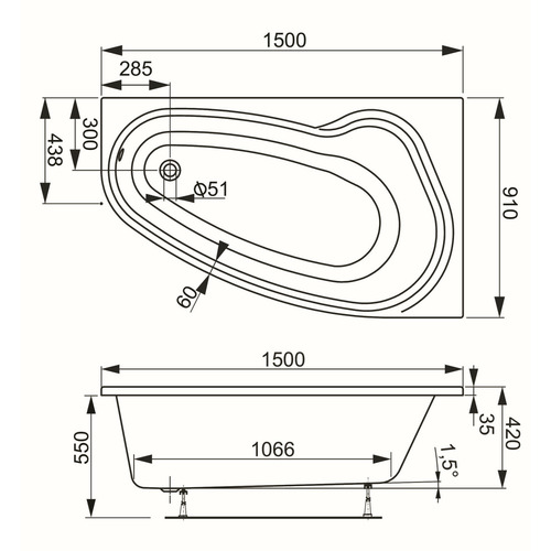 Акриловая ванна Vagnerplast Avona 150х90 left