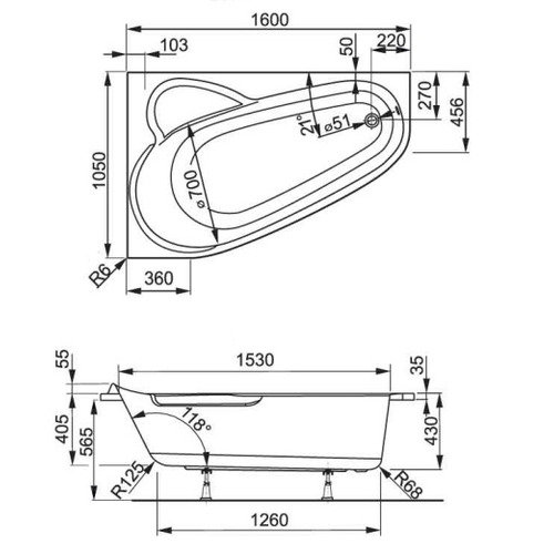 Акриловая ванна Vagnerplast Selena 160х105 Right