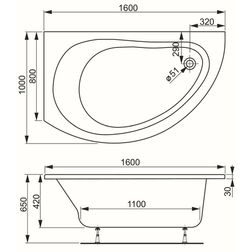 Акриловая ванна Vagnerplast Corona 160х100 Right