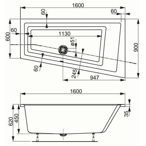 Акриловая ванна Vagnerplast Cavallo Offset 160х90 left