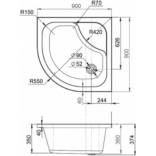 Душевой поддон Am.Pm Like W80T-301A090MT 90х90 высокий с сифоном