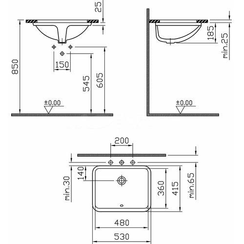 Встраиваемая раковина Vitra S50 5339B003-0012 прямоугольная